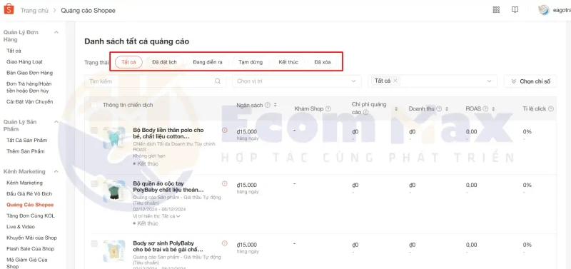 Hướng Dẫn Chạy Quảng Cáo Shopee & Cách Đọc Chỉ Số Chọn chiến dịch quảng cáo muốn theo dõi