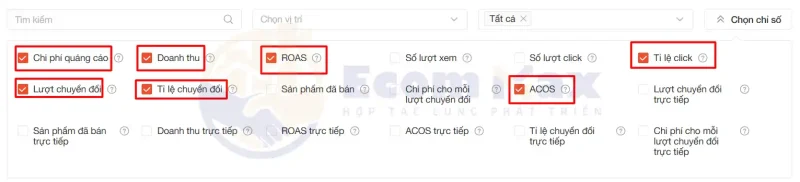 Hướng Dẫn Chạy Quảng Cáo Shopee & Cách Đọc Chỉ Số Chọn các chỉ số quan trọng để theo dõi hiệu quả quảng cáo Shopee