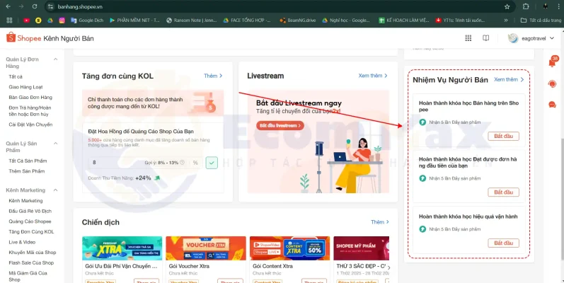 Hướng Dẫn Chạy Quảng Cáo Shopee & Cách Đọc Chỉ Số Với Nhiệm vụ người bán, bạn có thể thử nghiệm chạy quảng cáo Shopee hoàn toàn miễn phí