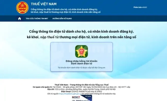 Cập Nhật Cách Đăng Ký Mã Số Thuế Đuôi 888 Cho Người Bán Giao diện trang đăng nhập hệ thống thuế điện tử của Tổng cục Thuế Việt Nam dành cho cá nhân, hộ kinh doanh kê khai và nộp thuế TMĐT