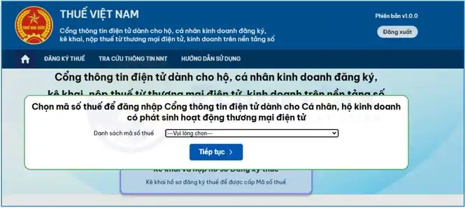 Cập Nhật Cách Đăng Ký Mã Số Thuế Đuôi 888 Cho Người Bán Giao diện lựa chọn mã số thuế để đăng nhập vào Cổng thông tin thuế điện tử dành cho cá nhân, hộ kinh doanh.